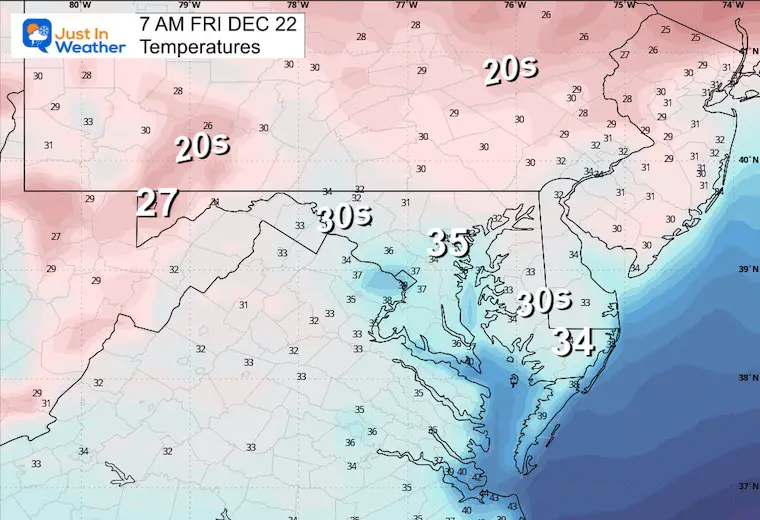 December 21 weather temperatures Friday morning