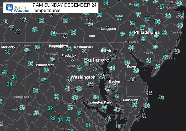 December 24 weather temperatures Christmas Eve morning