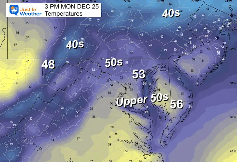 December 24 weather temperatures Christmas afternoon