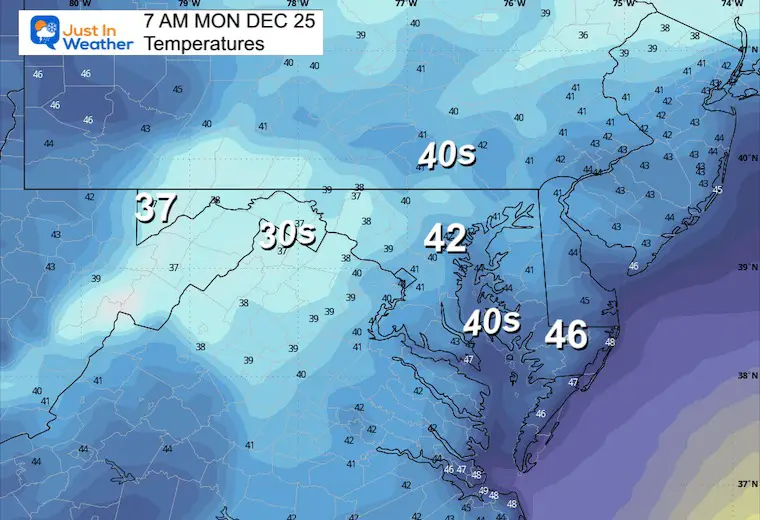December 24 weather temperatures Christmas morning