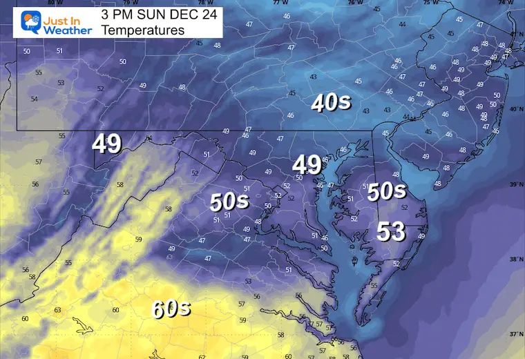 December 24 weather temperatures Christmas Eve Afternoon