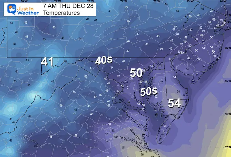 December 27 weather temperatures Thursday morning