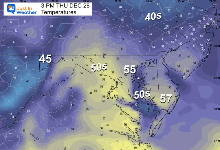 December 27 weather temperatures Thursday afternoon