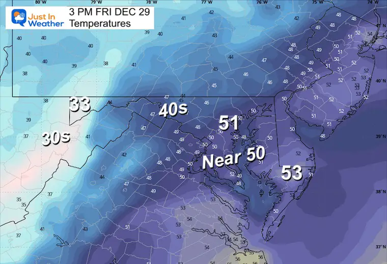 December 28 weather temperatures Friday afternoon