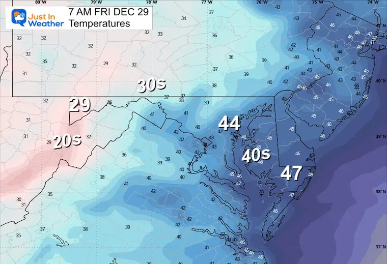 December 28 weather temperatures Friday morning