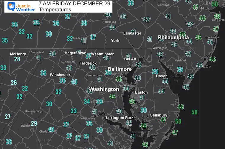 December 29 weather temperatures Friday afternoon