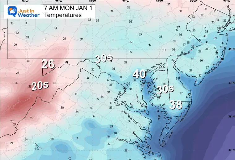 December 31 weather temperatures Monday afternoon