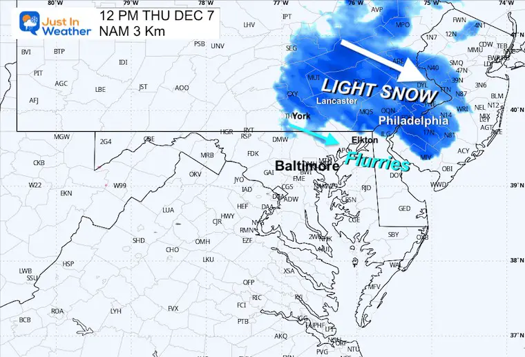 December 7 weather snow radar Thursday Noon