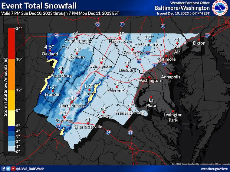 December 10 weather snow totals NWS Maryland