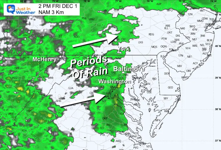 December 1 weather rain forecast radar Friday afternoon