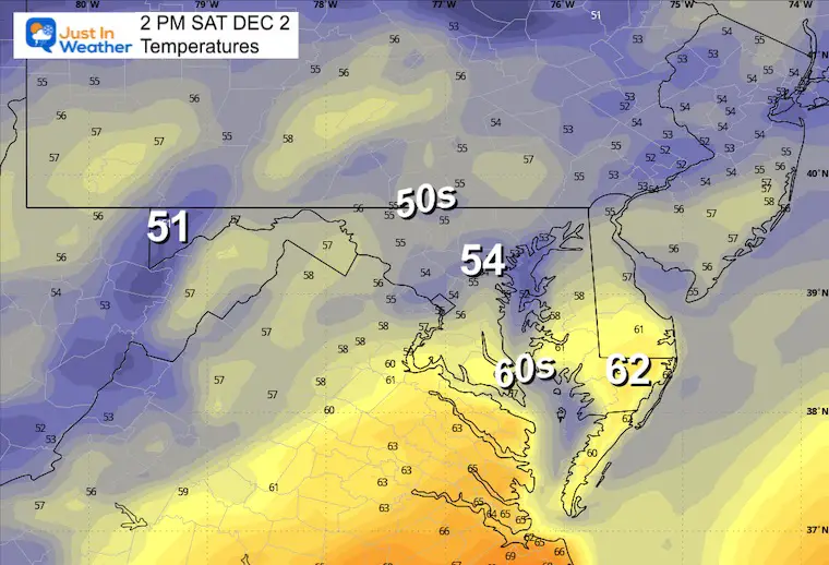 December 1 weather forecast temperatures Saturday afternoon