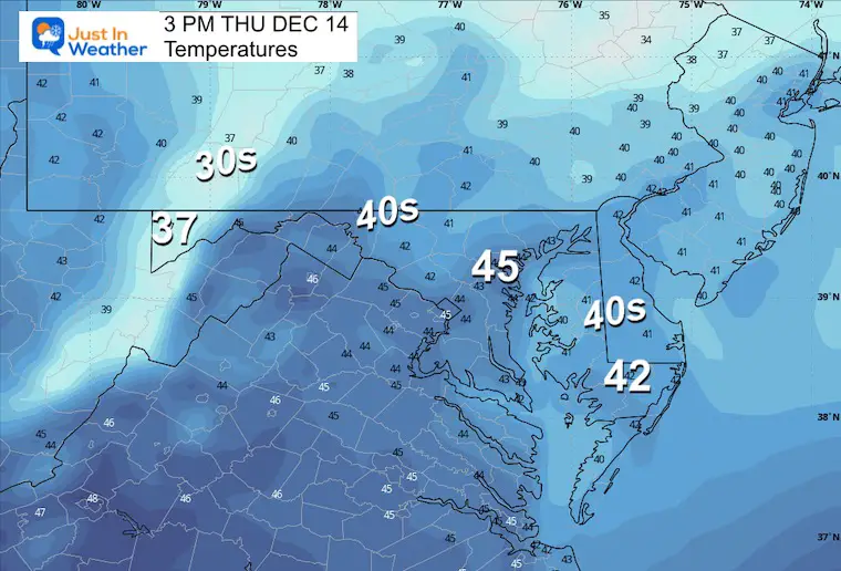 December 13 weather temperatures Thursday afternoon