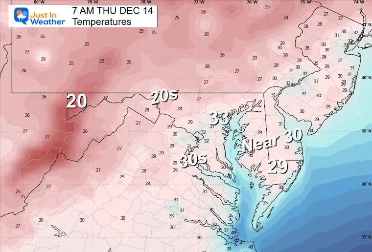 December 13 weather temperatures Thursday morning