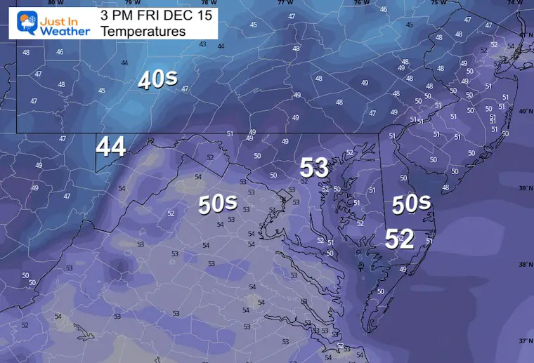 December 14 weather temperatures Friday afternoon