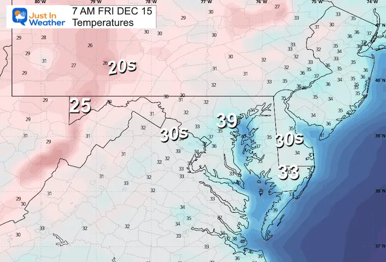 December 14 weather temperatures Friday morning