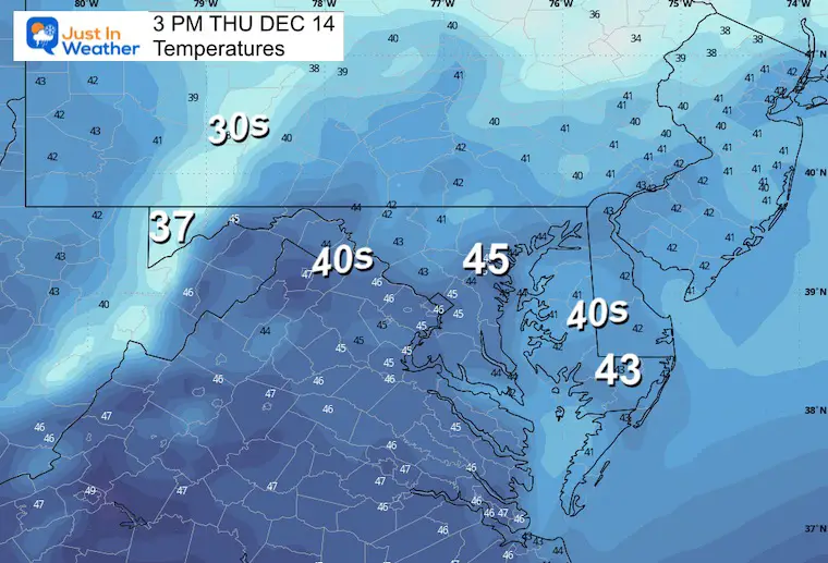 December 14 weather temperatures Thursday afternoon