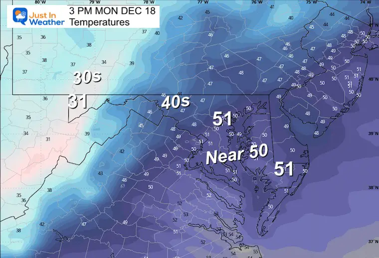December 17 weather temperatures Monday afternoon