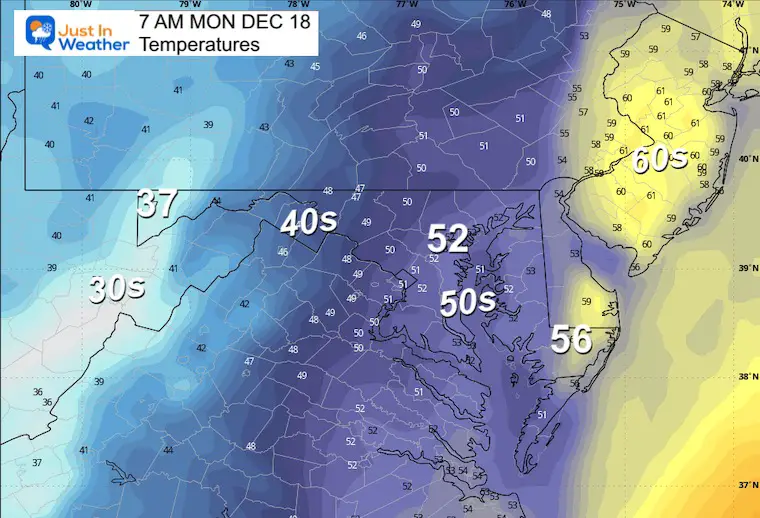 December 17 weather temperatures Monday morning
