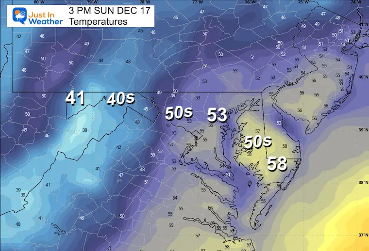 December 17 weather temperatures Sunday afternoon