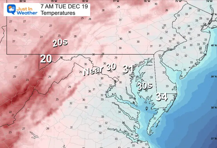 December 18 weather temperatures Tuesday morning