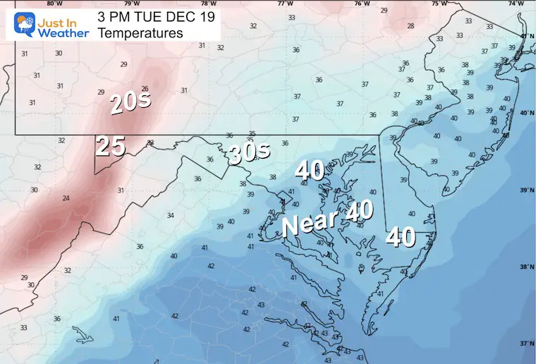 December 18 weather temperatures Tuesday afternoon