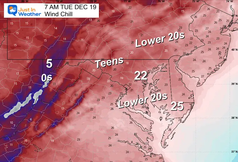 December 18 weather wind chill Tuesday morning