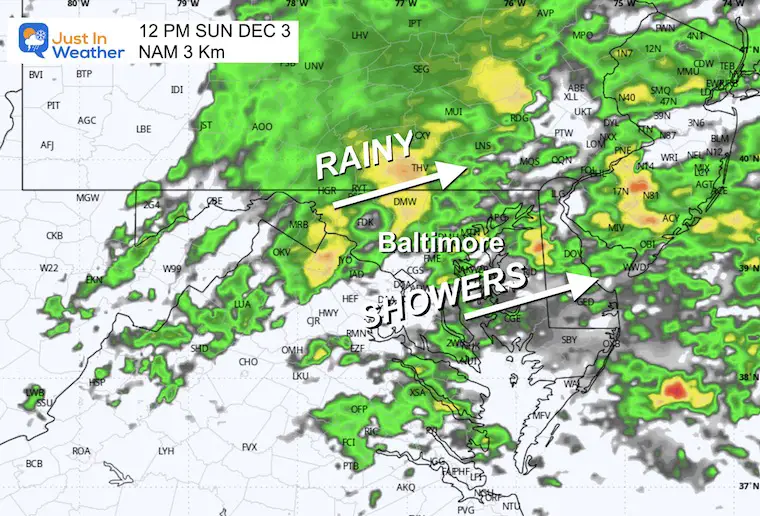 December 2 weather radar rain Sunday Noon