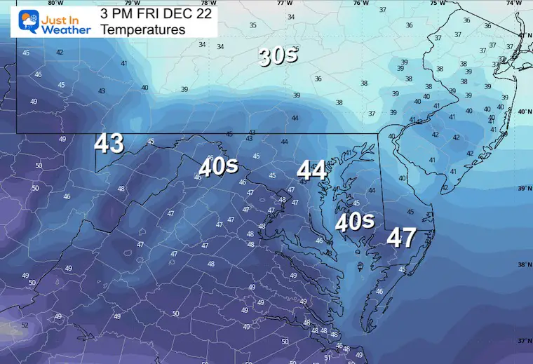 December 22 weather temperatures Friday Afternoon