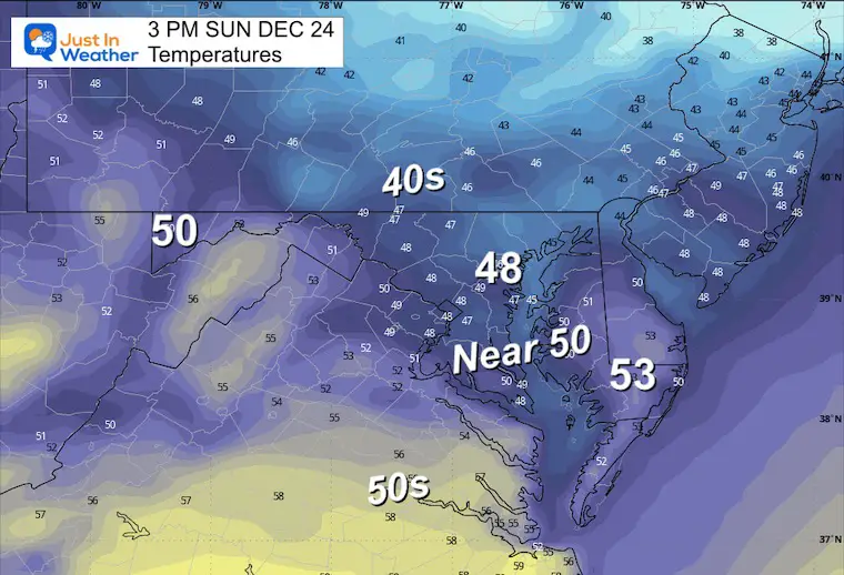 December 23 weather temperatures Sunday afternoon