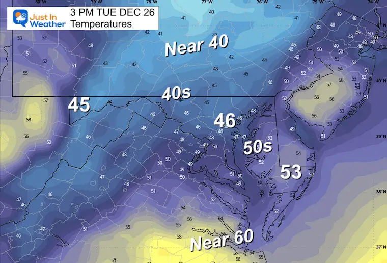 December 26 weather temperatures Tuesday afternoon