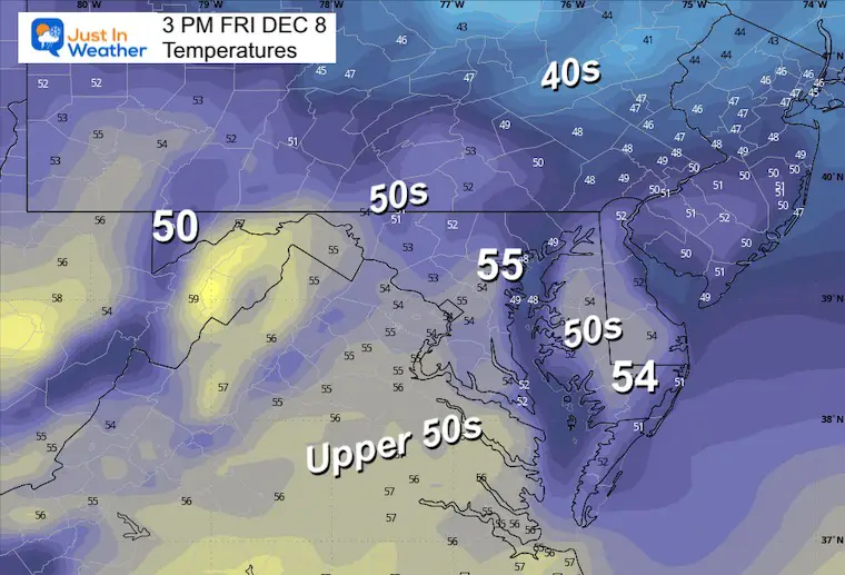 December 7 weather temperatures Friday afternoon