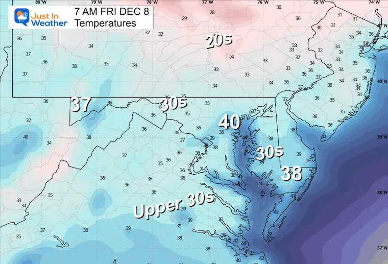 December 7 weather temperatures Friday morning
