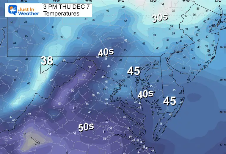 December 7 weather temperatures Thursday afternoon