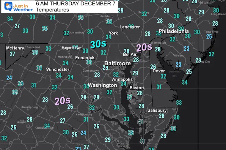 December 7 weather temperatures Thursday morning