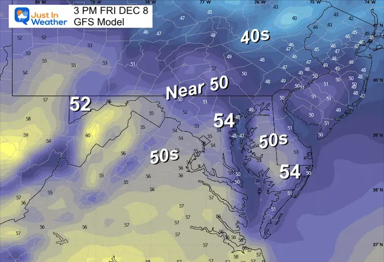 December 8 weather temperatures Friday afternoon
