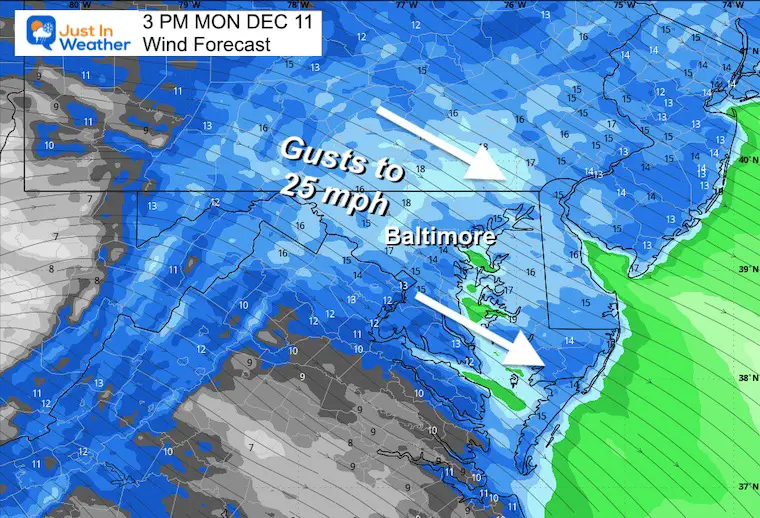 December 11 weather forecast wind gust Monday
