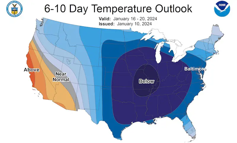 January 10 Cold NOAA Temperature Outlook