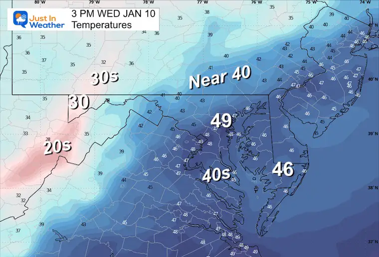 January 10 weather temperatures Wednesday afternoon
