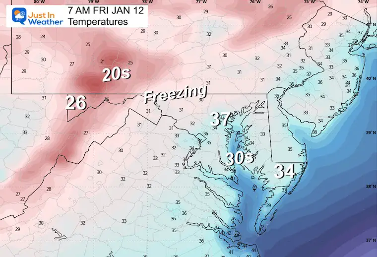 January 11 weather temperatures Friday morning