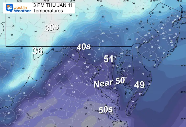 January 11 weather temperatures Thursday afternoon