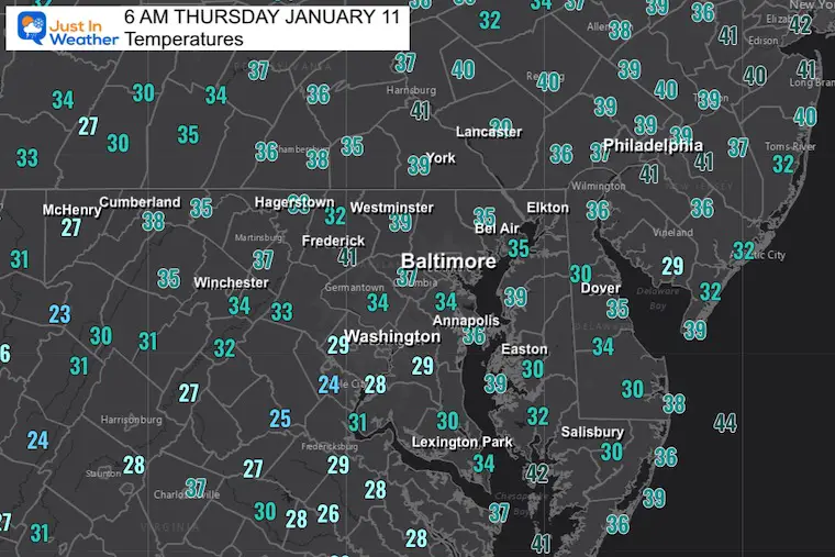 January 11 weather temperatures Thursday morning