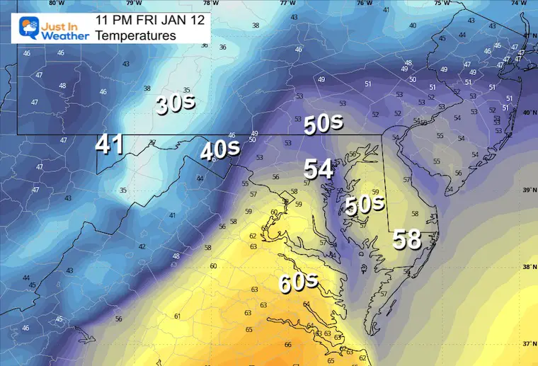 January 12 weather temperatures Friday night