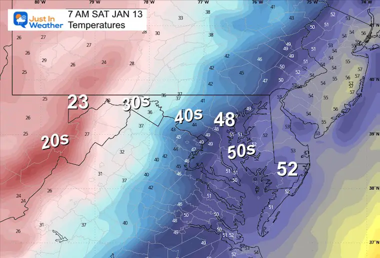 January 12 weather temperatures Saturday morning