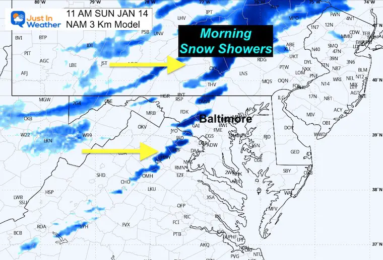 January 13 weather snow radar Sunday 11 AM