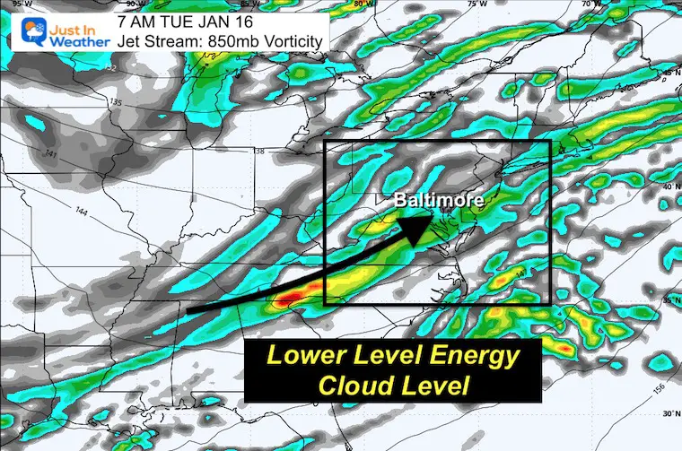 January 14 weather jet stream storm Tuesday Vorticity 850