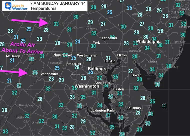 January 14 weather temperatures Sunday morning