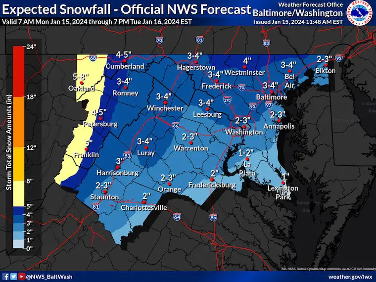 January 15 weather snow NWS Maryland Virginia