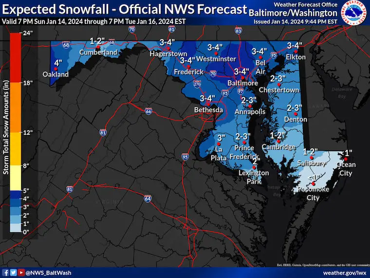 January 15 Snow Weather NWS Maryland Virginia