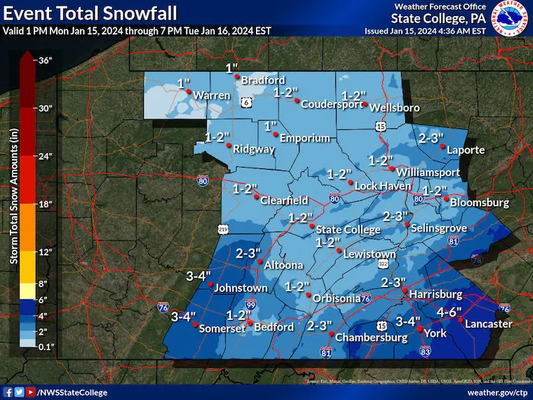January 15 Snow Weather NWS Pennsylvania
