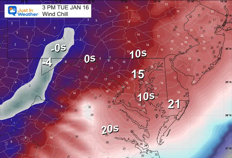 January 16 weather wind chill Tuesday afternoon